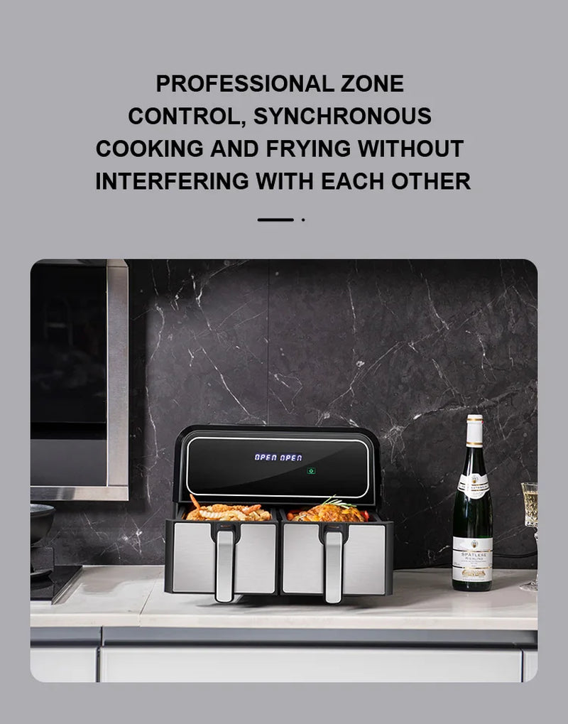 Large-Capacity 8L Multi-Function Oil-Free Air Fryer with Dual Frying Baskets - Perfect for Home Cooking!