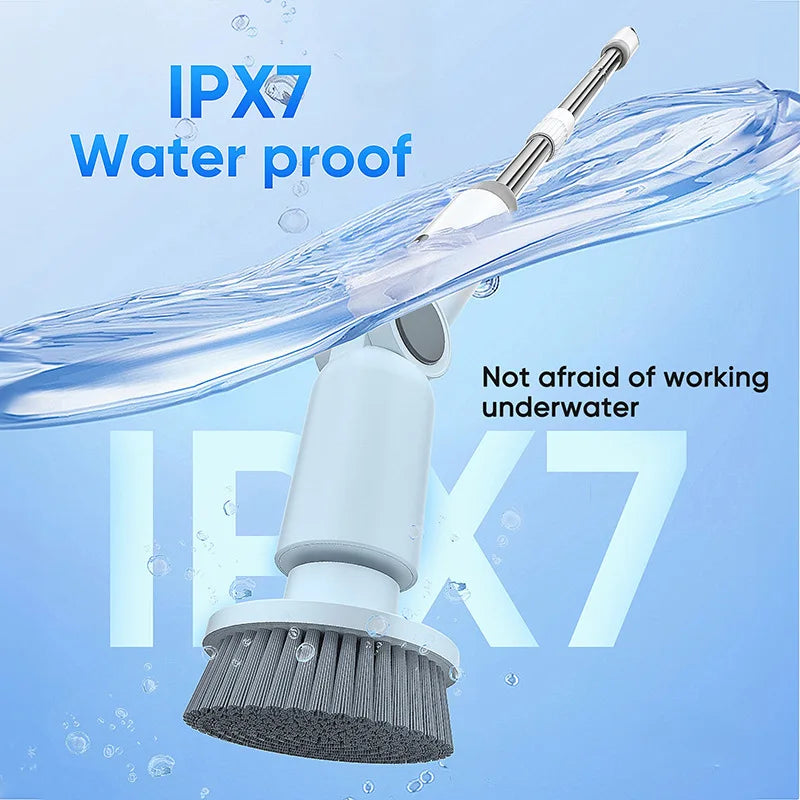 Wireless 8-in-1 Electric Spin Scrubber – Waterproof, Adjustable Handle for Ultimate Bathroom Clean!