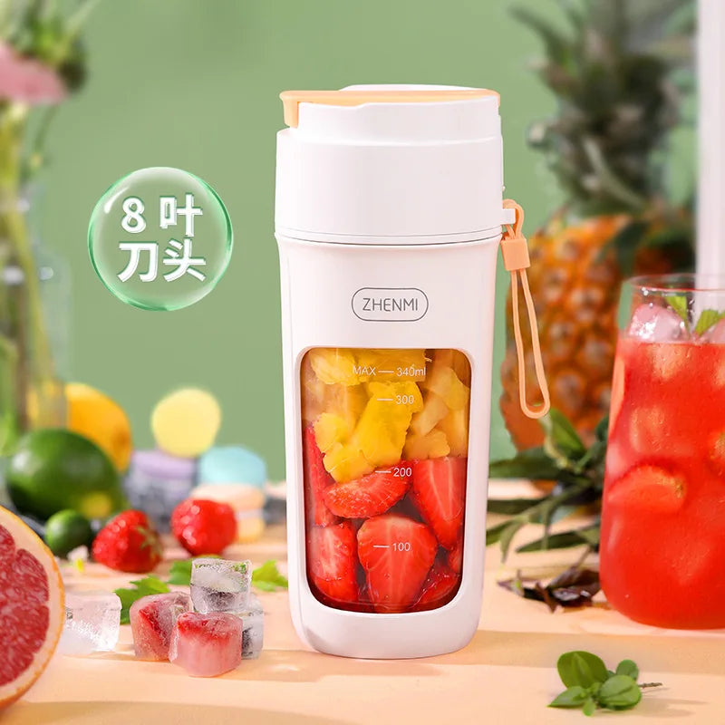 Zhenmi Portable Wireless Electric Juice Squeezer - Mini Mixer for Fresh Fruit and Sugarcane