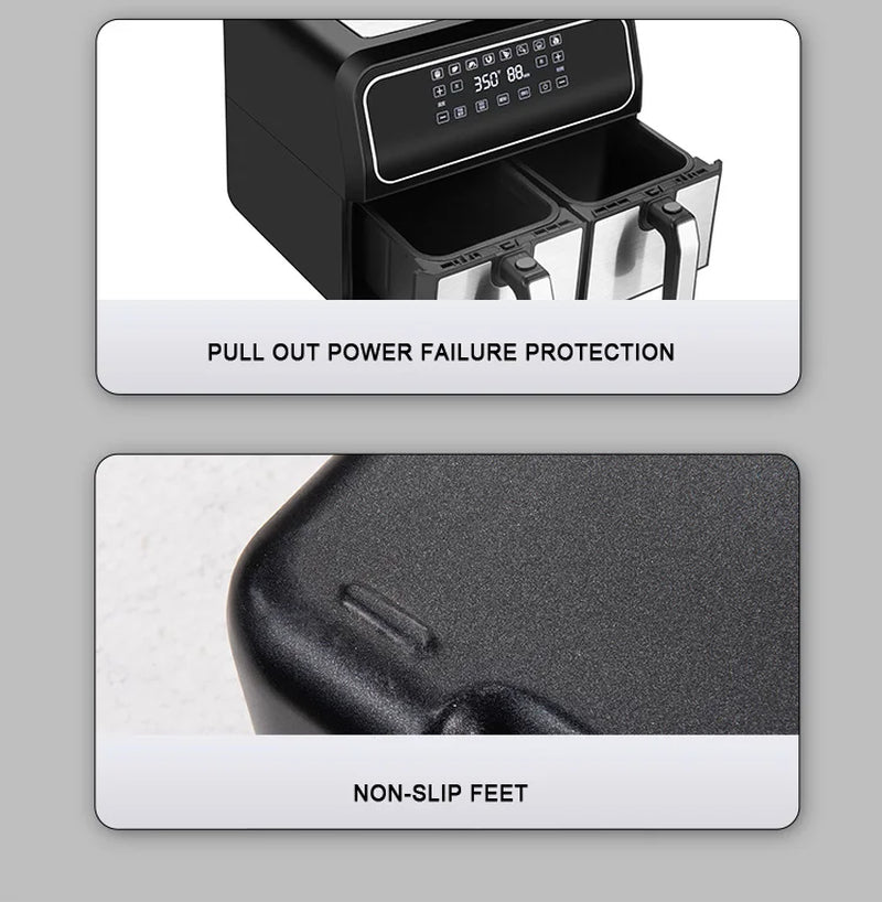Large-Capacity 8L Multi-Function Oil-Free Air Fryer with Dual Frying Baskets - Perfect for Home Cooking!