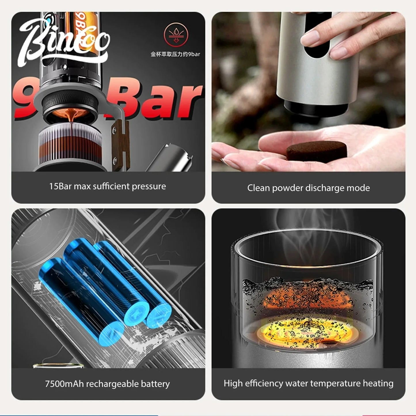 Bincoo Upgraded Portable Coffee Machine,H1 Pro Electric Wireless Heating and Cold Extraction Espresso Maker,Home Camping Outdoor