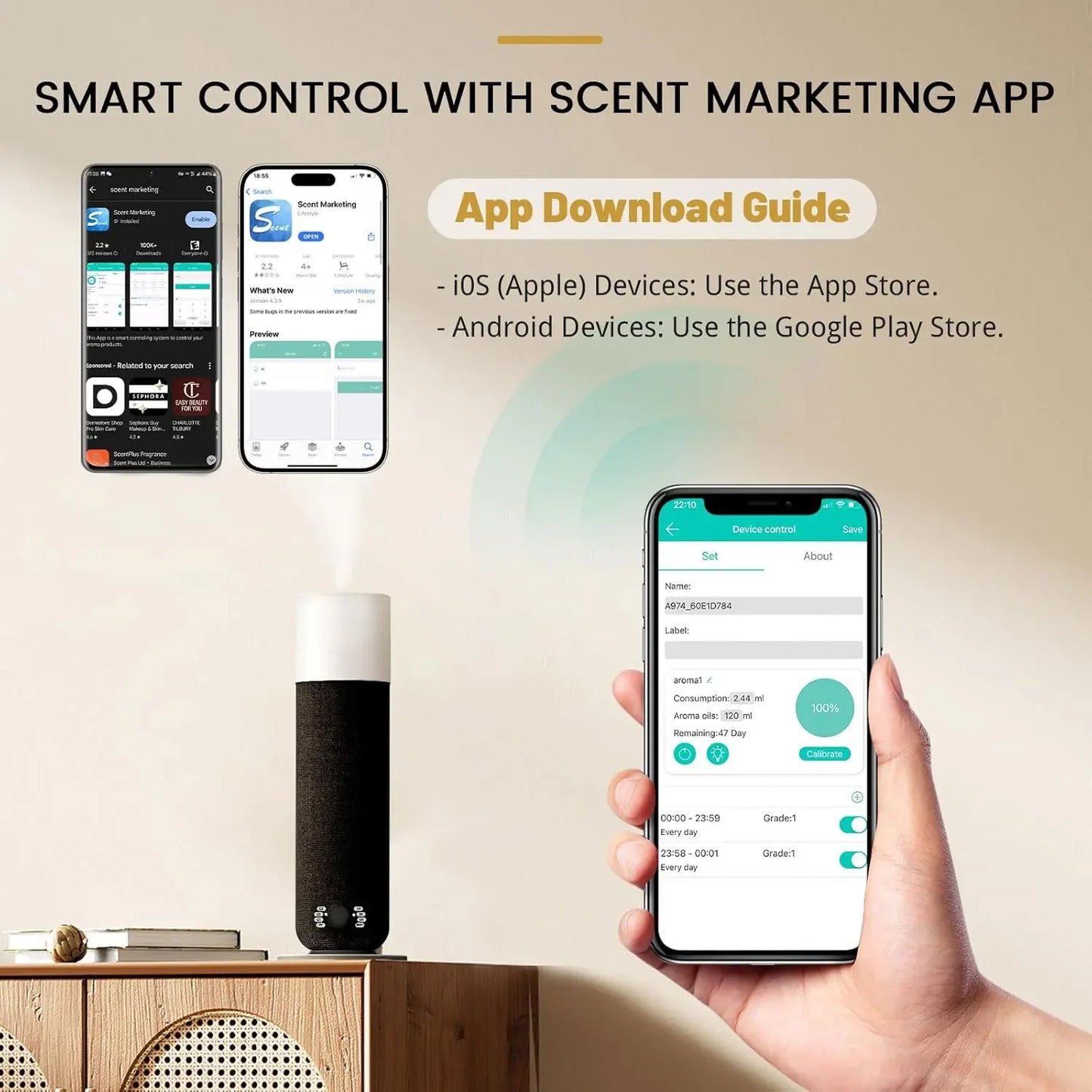 120ML Tower Scent Diffuser Machine Bluetooth Control Fragrance Diffuser Electric Smell for Home Hotel Collection Diffuser