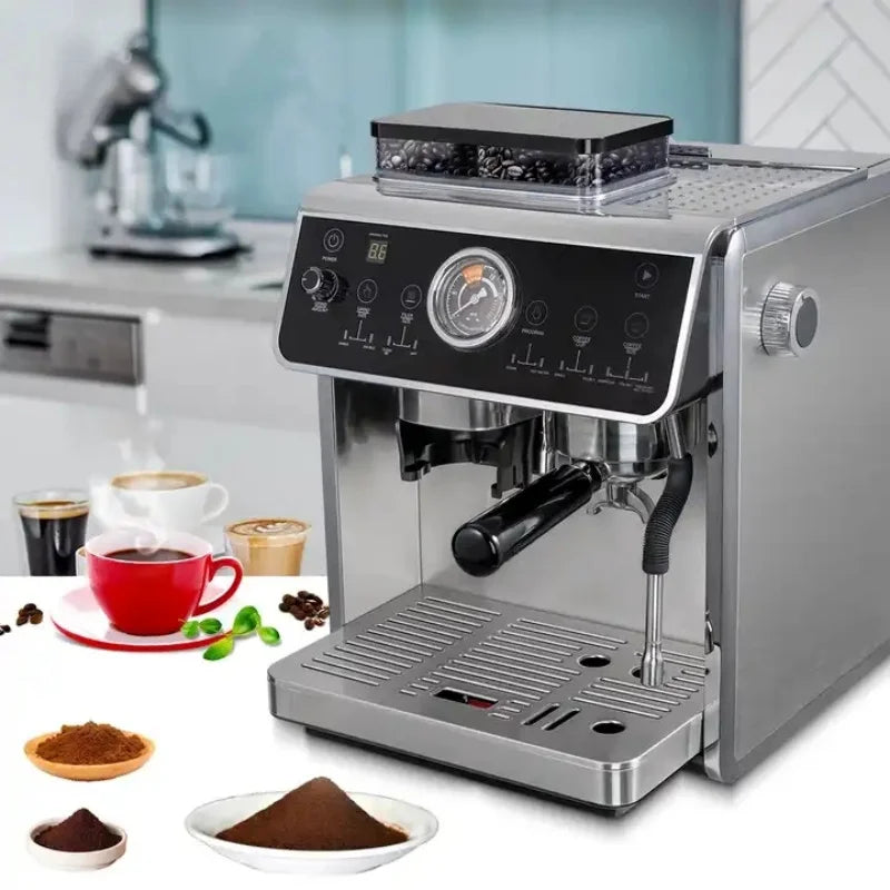 Semi-Automatic Household with Stainless Steel Conical Burr Coffee Maker Espresso Grinding Integrated Machine