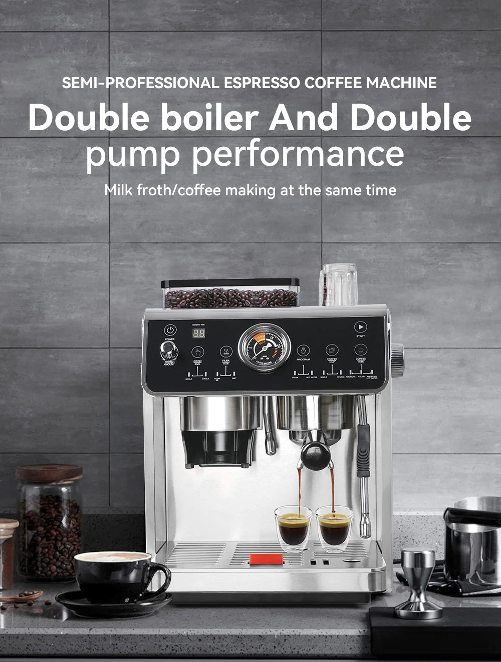 Semi-Automatic Household with Stainless Steel Conical Burr Coffee Maker Espresso Grinding Integrated Machine