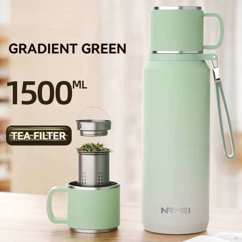 1.5L Thermos Water Bottle Stainless Steels Vacuum Flask Hot Coffee Tea Water Heat Preservation Bottles Cold Tumbler Drinkware