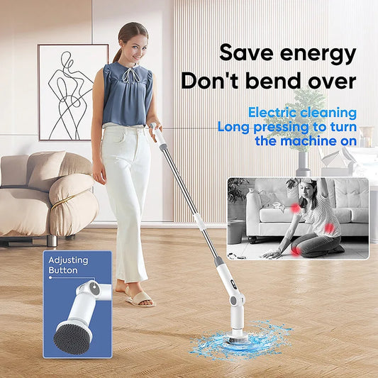  Wireless 8-in-1 Electric Spin Scrubber – Waterproof, Adjustable Handle for Ultimate Bathroom Clean!