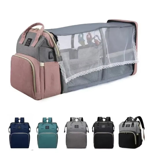 Stylish & Spacious Mommy Bag - Lightweight Folding Crib Bed & Travel Backpack for Moms on the Go!